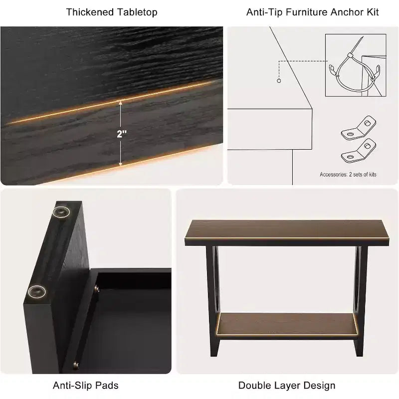 47" Farmhouse Wood Console Table – 2-Tier, Solid Wood Veneer, 140 lb Capacity