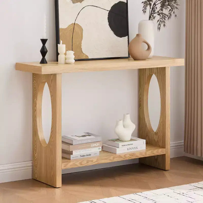 47" Farmhouse Wood Console Table – 2-Tier, Solid Wood Veneer, 140 lb Capacity