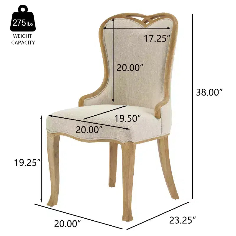 French Country Wingback Rubberwood Dining Chairs – Upholstered, Set of 2