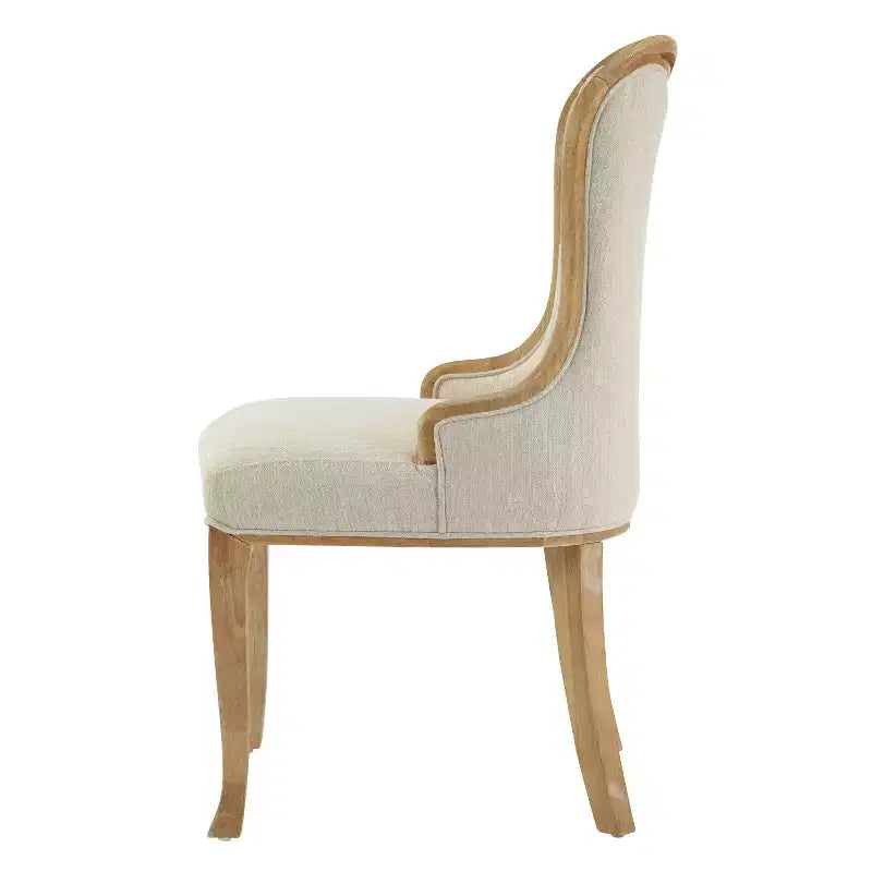 French Country Wingback Rubberwood Dining Chairs – Upholstered, Set of 2