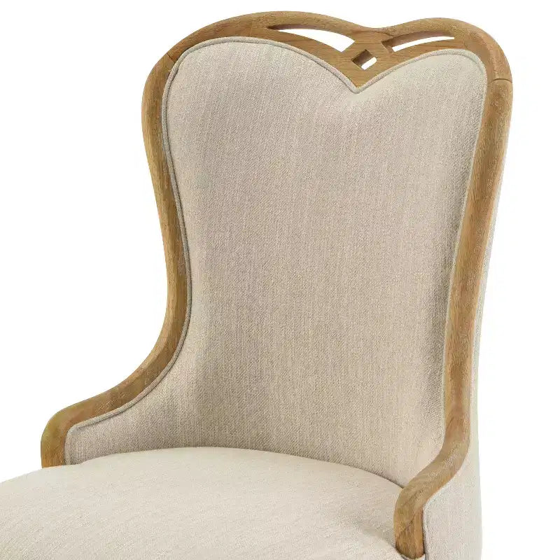 French Country Wingback Rubberwood Dining Chairs – Upholstered, Set of 2