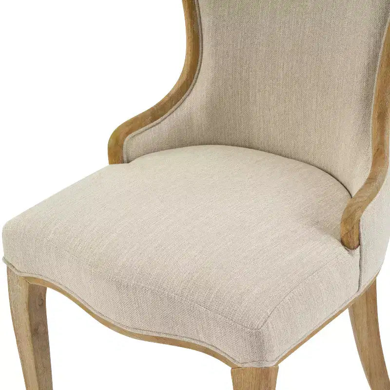 French Country Wingback Rubberwood Dining Chairs – Upholstered, Set of 2