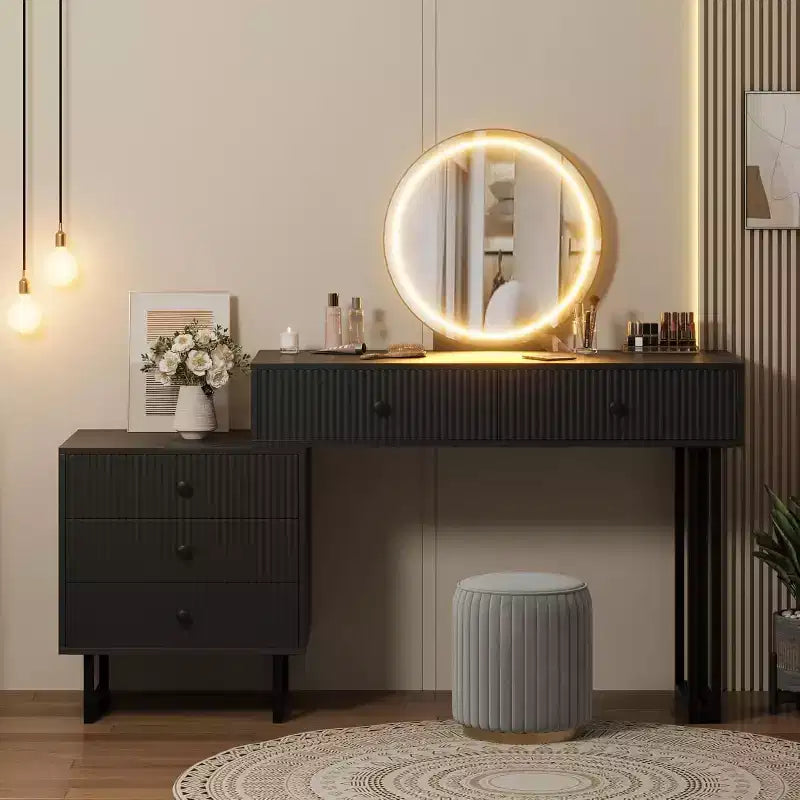 Makeup Vanity Desk with Mirror, 5 Drawers & 3 Color Lights – Adjustable Brightness