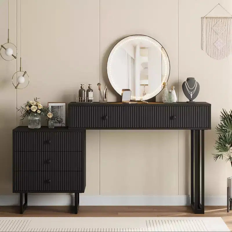 Makeup Vanity Desk with Mirror, 5 Drawers & 3 Color Lights – Adjustable Brightness