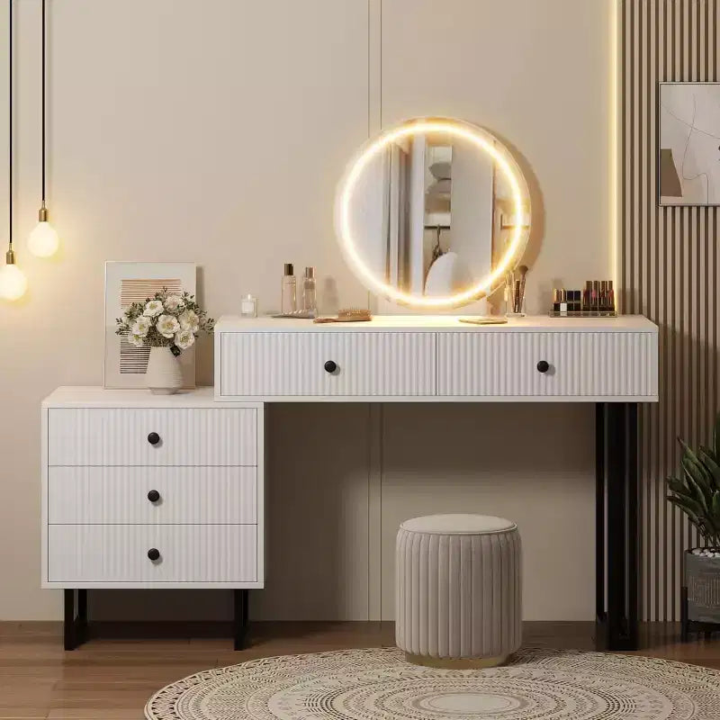 Makeup Vanity Desk with Mirror, 5 Drawers & 3 Color Lights – Adjustable Brightness