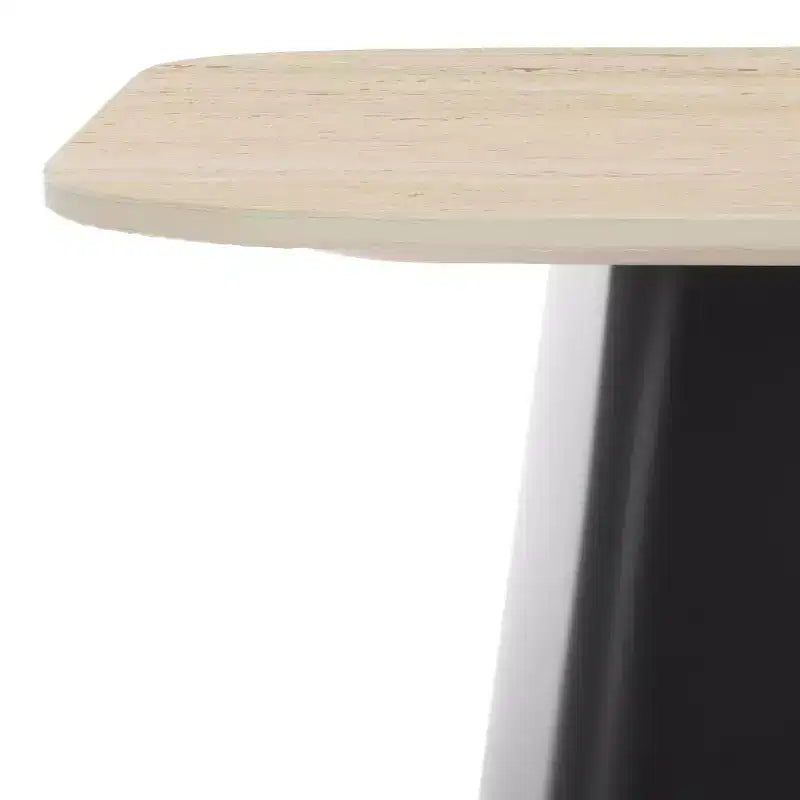 Modern Porcelain Side Table – Beige Top, Black Powder-Coated Iron Base, 19.7"