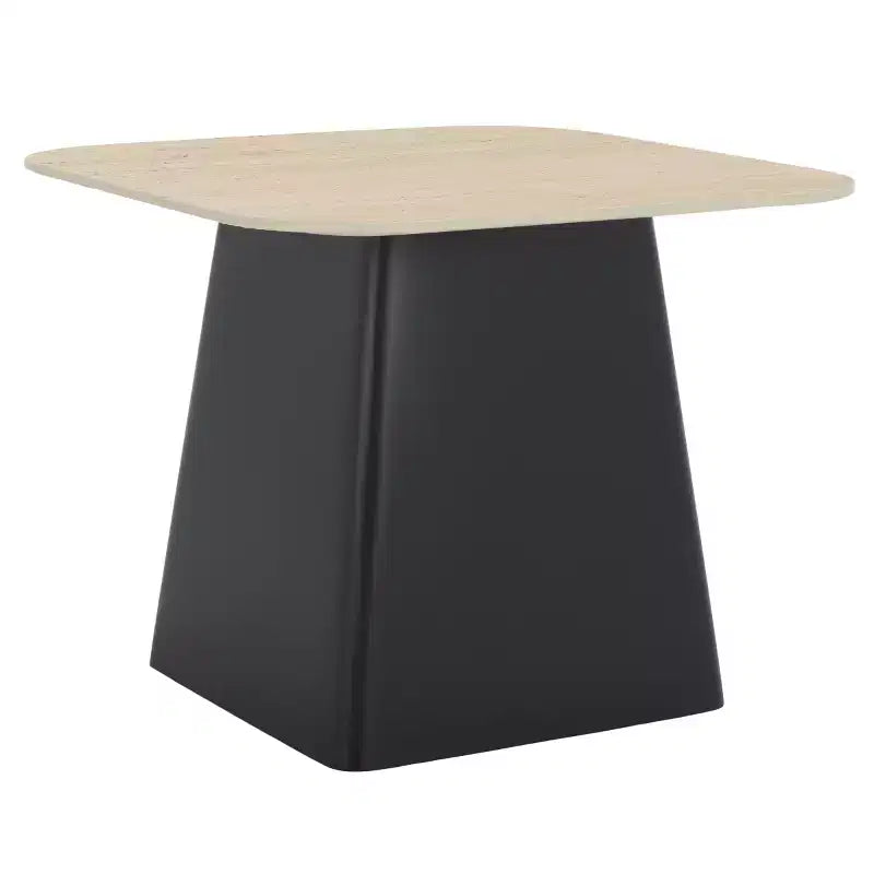Modern Porcelain Side Table – Beige Top, Black Powder-Coated Iron Base, 19.7"