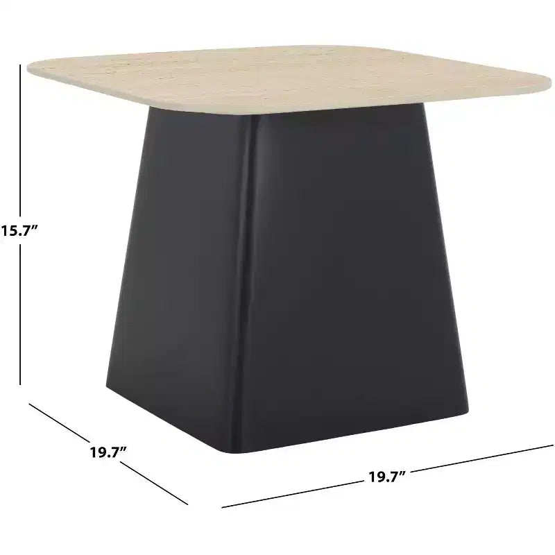 Modern Porcelain Side Table – Beige Top, Black Powder-Coated Iron Base, 19.7"