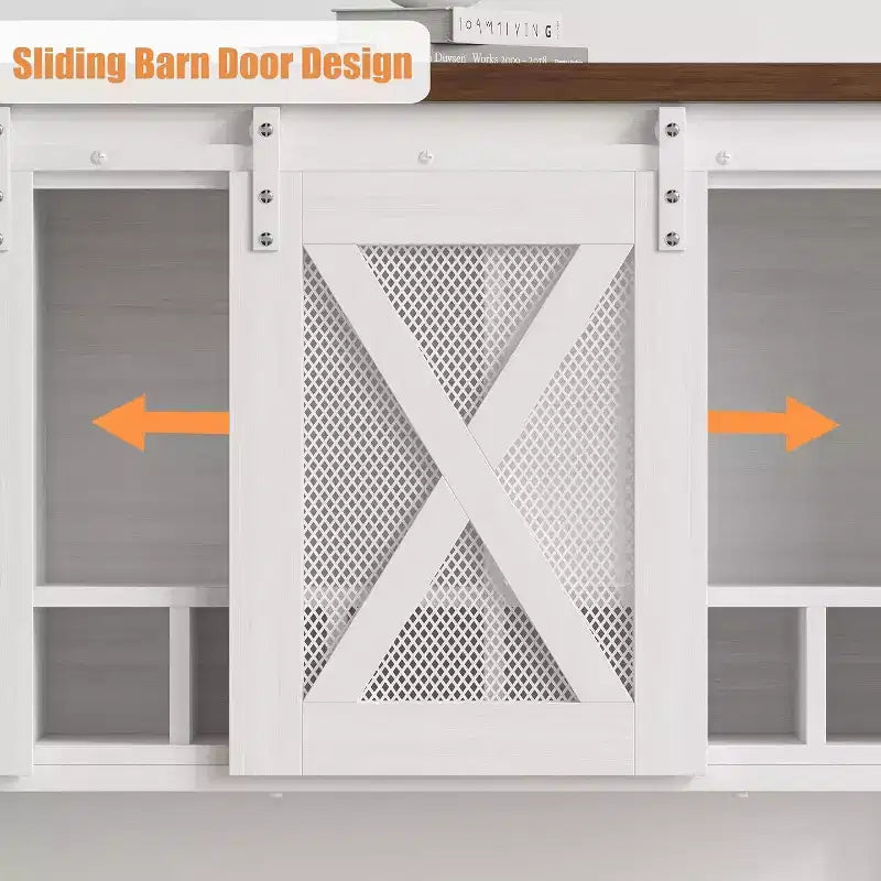 Wine Bar Cabinet with Sliding Barn Door – Wine Rack, Glass Holder & Storage