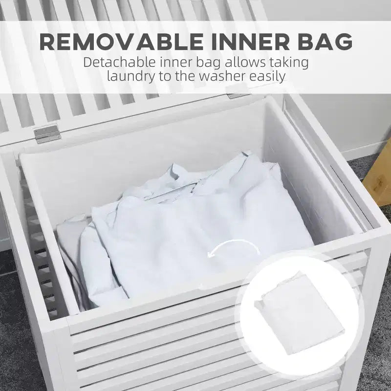 Bamboo Laundry Hamper with Lid & Removable Liner Bag – 19.75x14.25x23.5", Coffee
