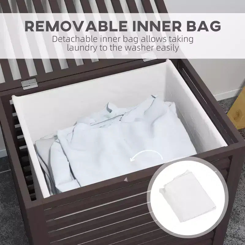 Bamboo Laundry Hamper with Lid & Removable Liner Bag – 19.75x14.25x23.5", Coffee