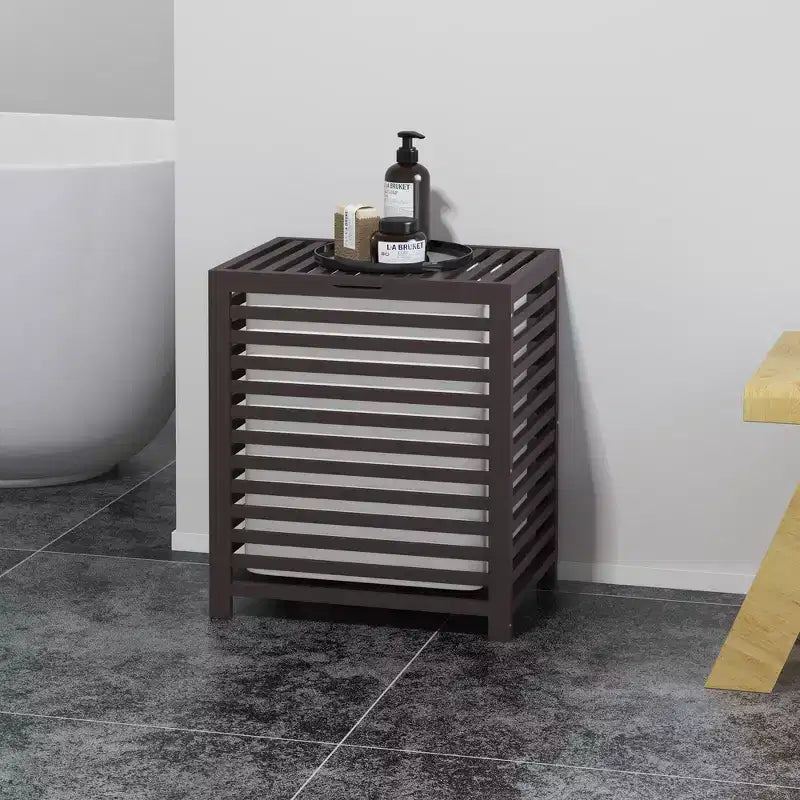 Bamboo Laundry Hamper with Lid & Removable Liner Bag – 19.75x14.25x23.5", Coffee
