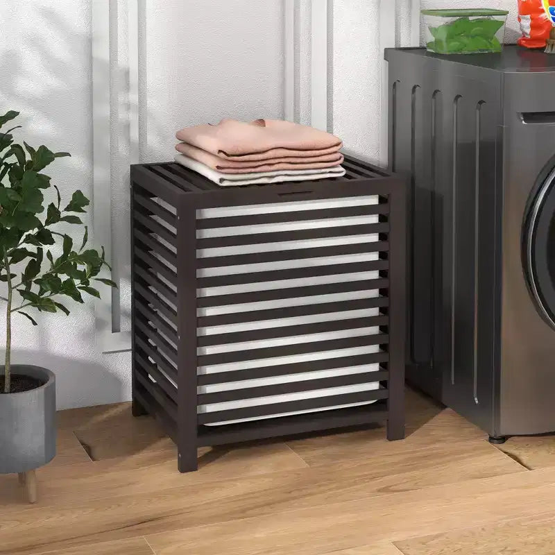 Bamboo Laundry Hamper with Lid & Removable Liner Bag – 19.75x14.25x23.5", Coffee