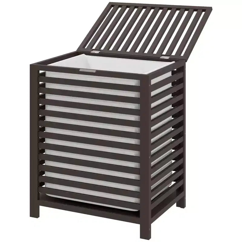 Bamboo Laundry Hamper with Lid & Removable Liner Bag – 19.75x14.25x23.5", Coffee