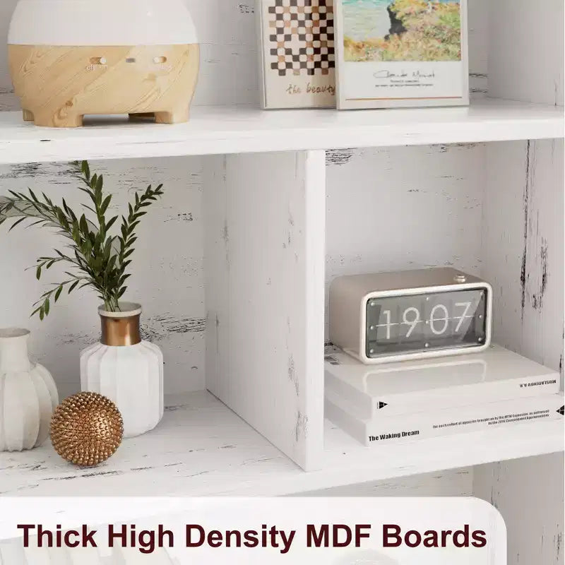 Farmhouse White Bookcase with Door & LED Lights – Multi-Room Storage Rack