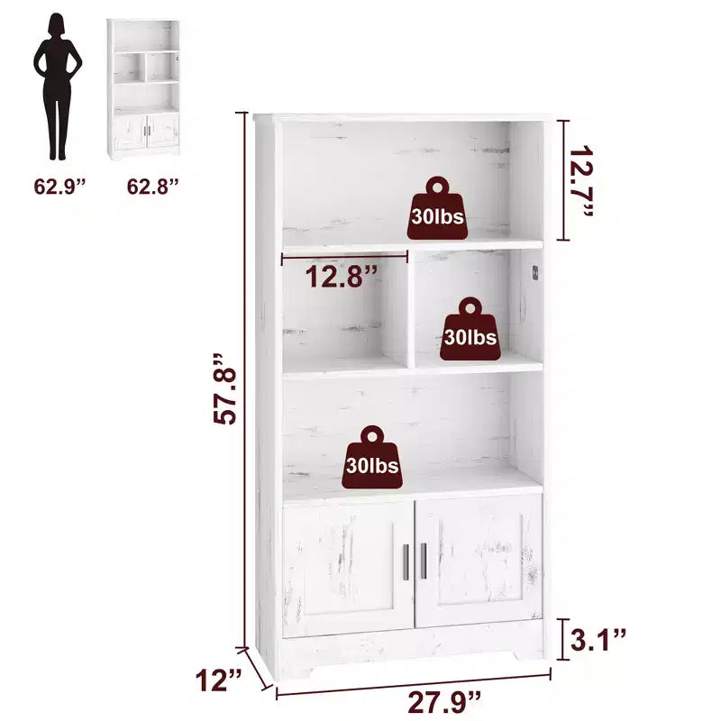 Farmhouse White Bookcase with Door & LED Lights – Multi-Room Storage Rack