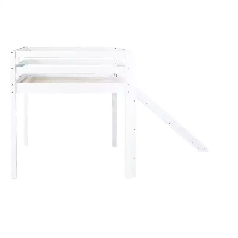 Twin Low Loft Bed with Slide, Ladder & Safety Guardrails – White, Solid Wood