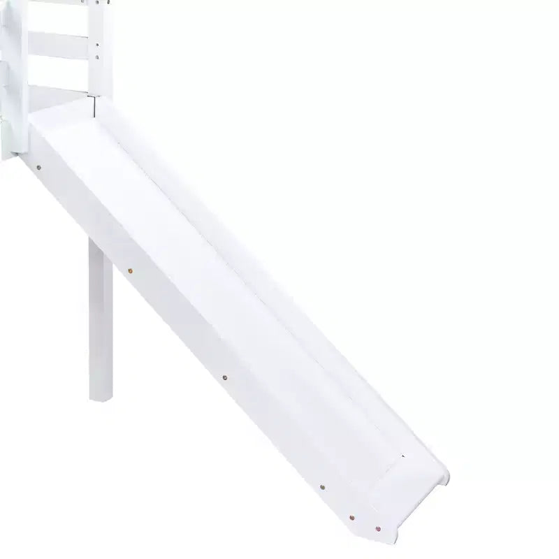 Twin Low Loft Bed with Slide, Ladder & Safety Guardrails – White, Solid Wood