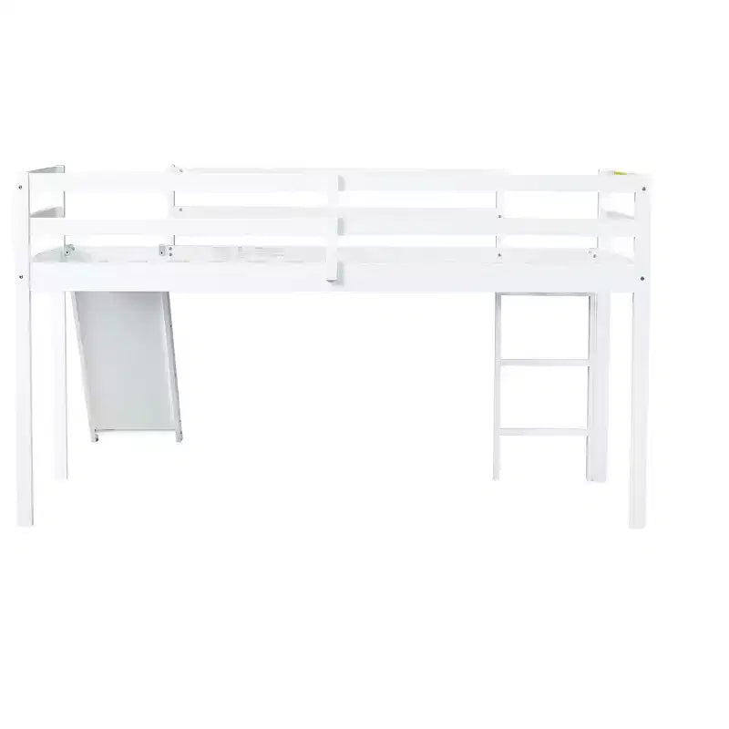 Twin Low Loft Bed with Slide, Ladder & Safety Guardrails – White, Solid Wood