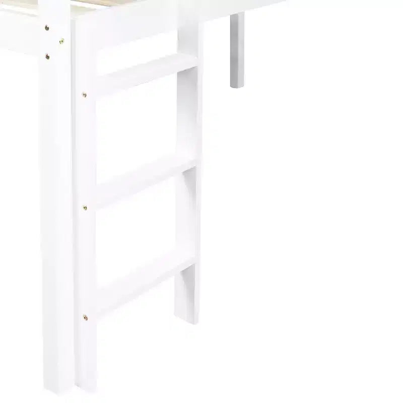 Twin Low Loft Bed with Slide, Ladder & Safety Guardrails – White, Solid Wood