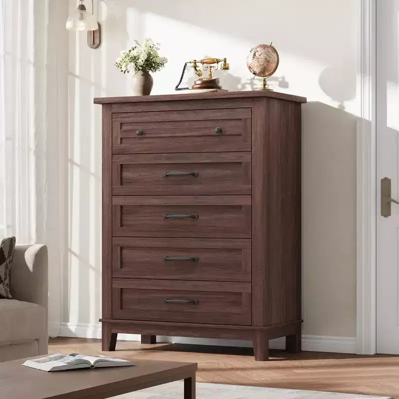 41.3" Tall 5-Drawer Vertical Dresser – Farmhouse Wood Storage Chest