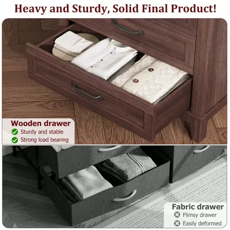 41.3" Tall 5-Drawer Vertical Dresser – Farmhouse Wood Storage Chest