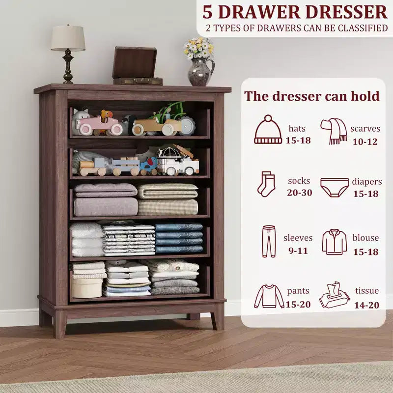 41.3" Tall 5-Drawer Vertical Dresser – Farmhouse Wood Storage Chest
