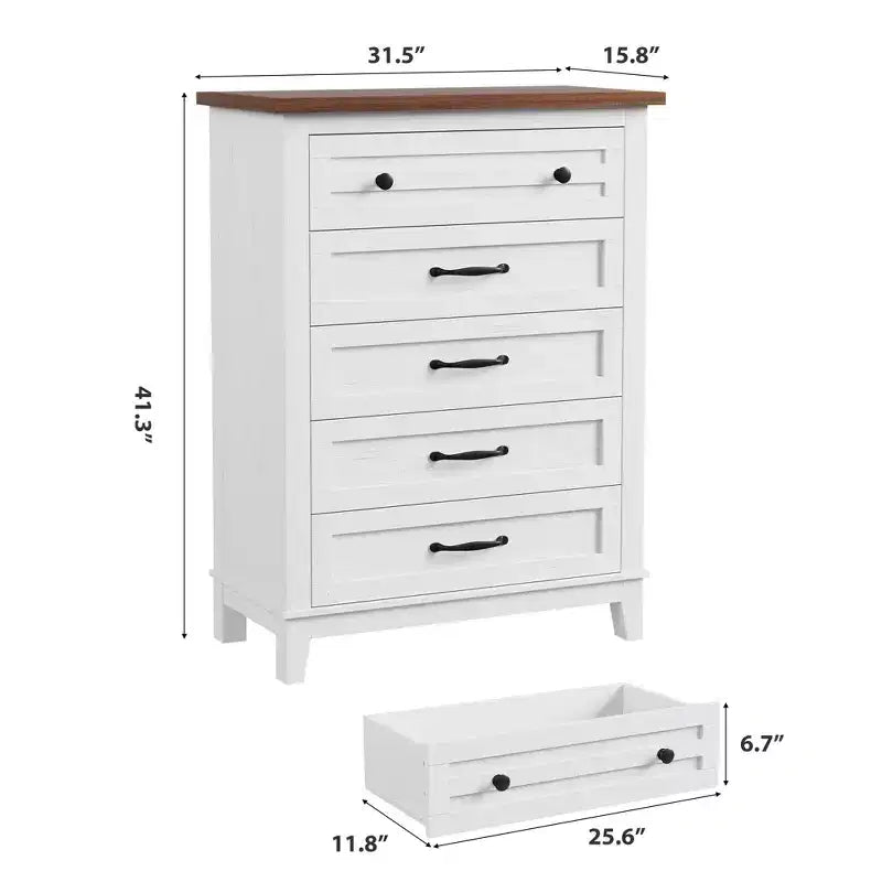 41.3" Tall 5-Drawer Vertical Dresser – Farmhouse Wood Storage Chest