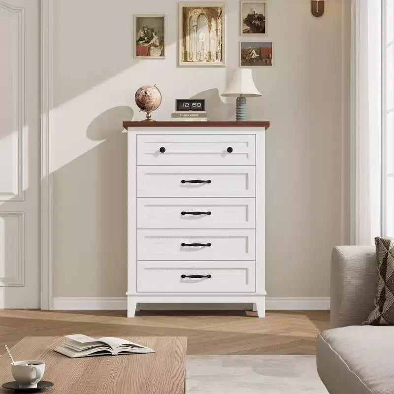 41.3" Tall 5-Drawer Vertical Dresser – Farmhouse Wood Storage Chest