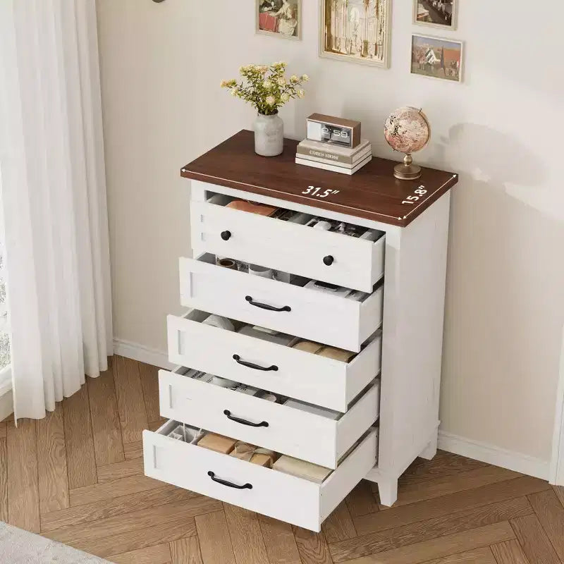 41.3" Tall 5-Drawer Vertical Dresser – Farmhouse Wood Storage Chest