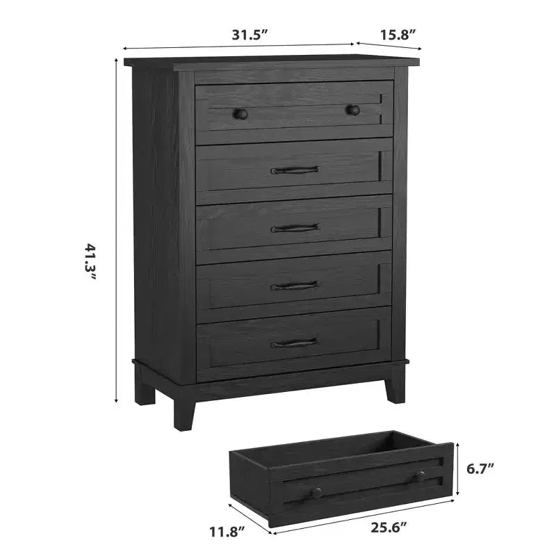 41.3" Tall 5-Drawer Vertical Dresser – Farmhouse Wood Storage Chest