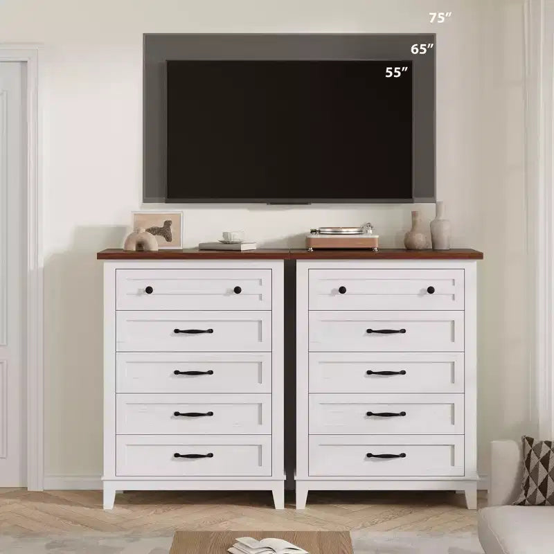 41.3" Tall 5-Drawer Vertical Dresser – Farmhouse Wood Storage Chest
