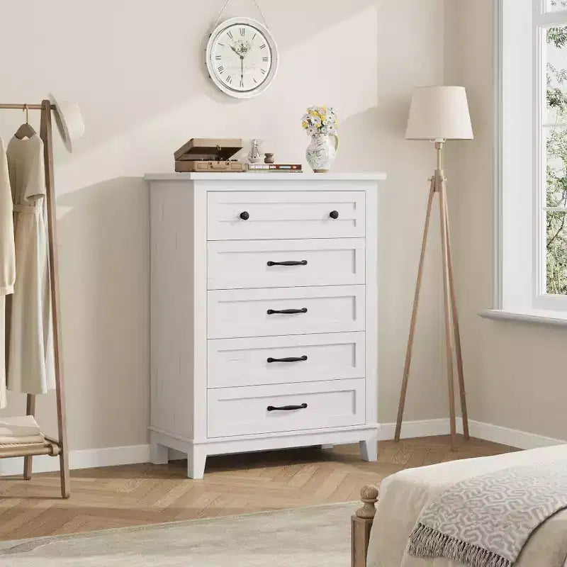 41.3" Tall 5-Drawer Vertical Dresser – Farmhouse Wood Storage Chest