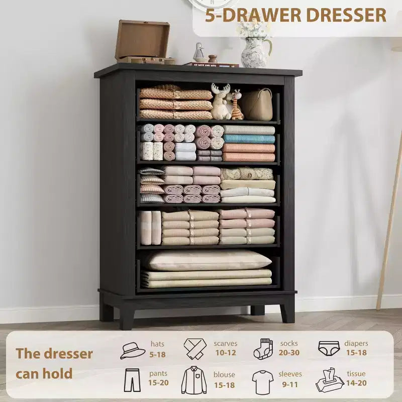 41.3" Tall 5-Drawer Vertical Dresser – Farmhouse Wood Storage Chest