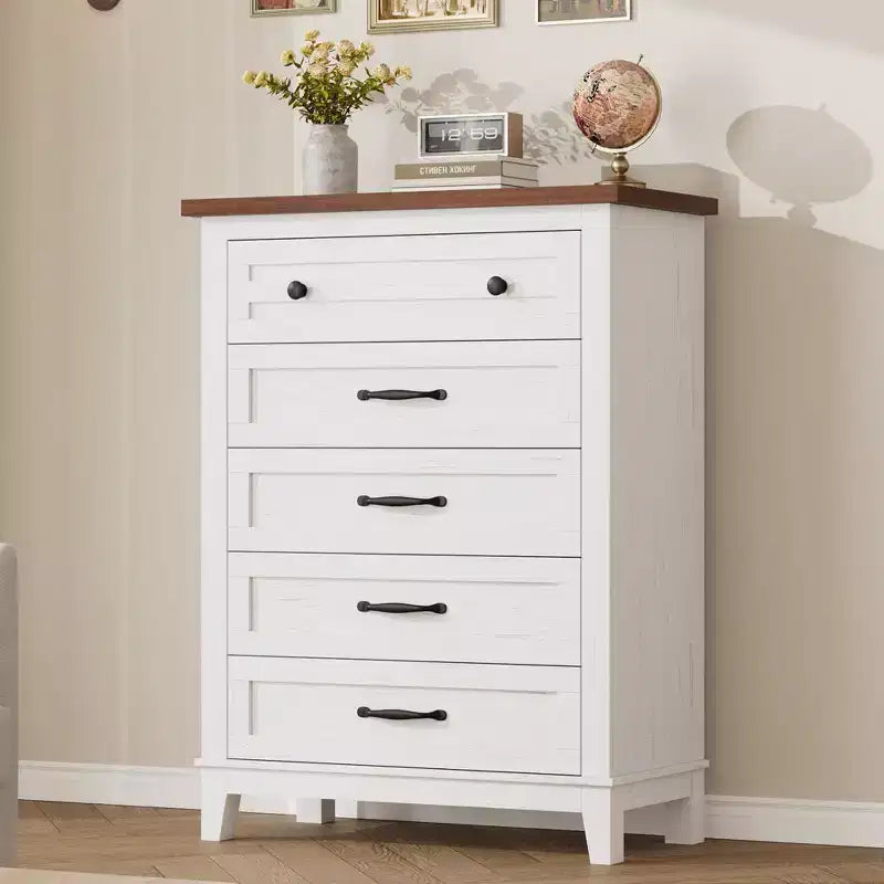 41.3" Tall 5-Drawer Vertical Dresser – Farmhouse Wood Storage Chest