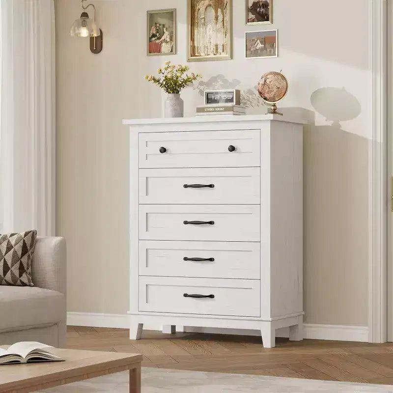 41.3" Tall 5-Drawer Vertical Dresser – Farmhouse Wood Storage Chest