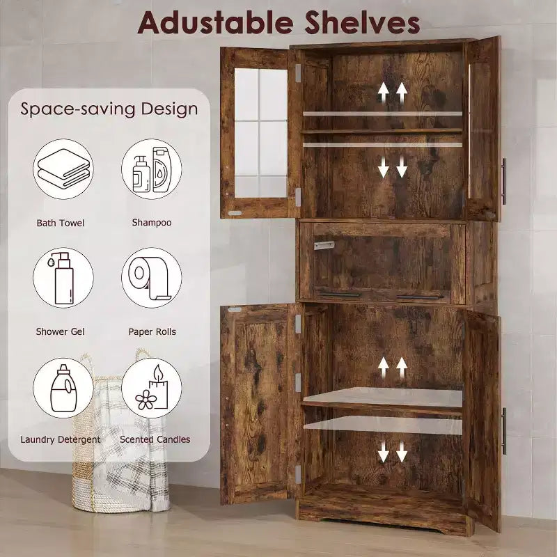 Tall Freestanding Bathroom Floor Cabinet with Doors & Adjustable Shelves – Grey