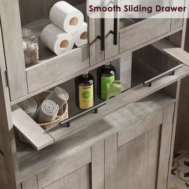 Tall Freestanding Bathroom Floor Cabinet with Doors & Adjustable Shelves – Grey