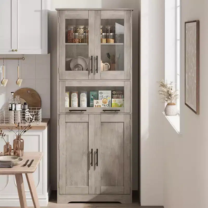 Tall Freestanding Bathroom Floor Cabinet with Doors & Adjustable Shelves – Grey