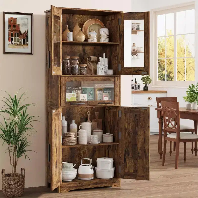 Tall Freestanding Bathroom Floor Cabinet with Doors & Adjustable Shelves – Grey