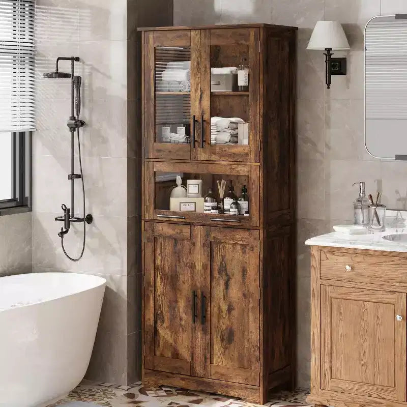 Tall Freestanding Bathroom Floor Cabinet with Doors & Adjustable Shelves – Grey