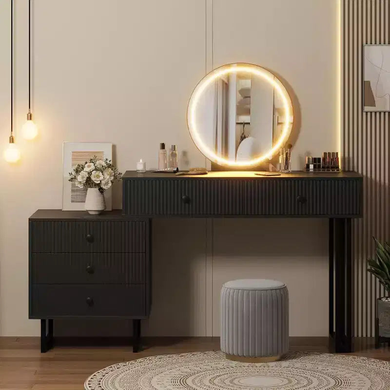 Makeup Vanity Desk with LED Mirror & 5 Drawers – 3 Color Lights, White