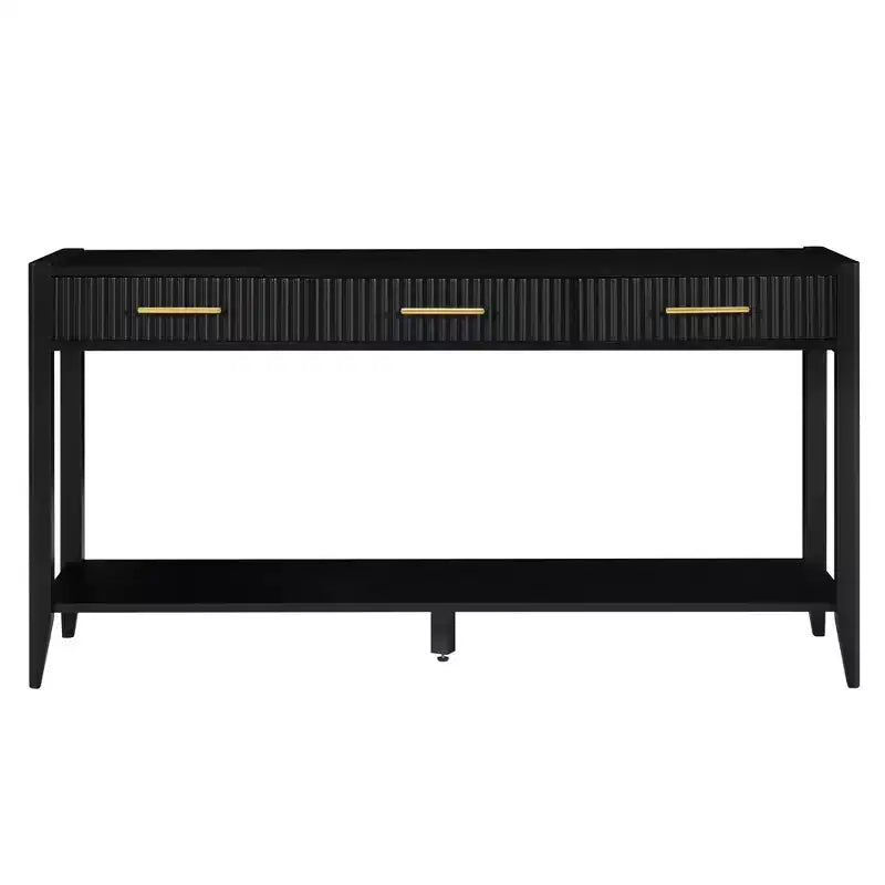 60" Farmhouse Console Table with 3 Drawers & Storage Shelf – Lacquer Finish, Beige