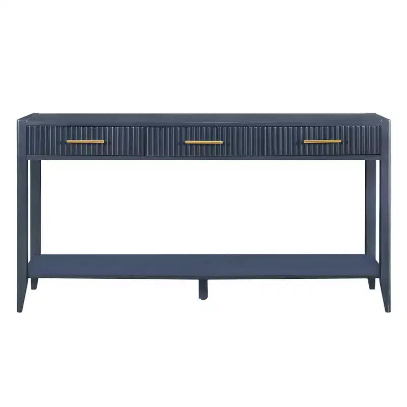 60" Farmhouse Console Table with 3 Drawers & Storage Shelf – Lacquer Finish, Beige