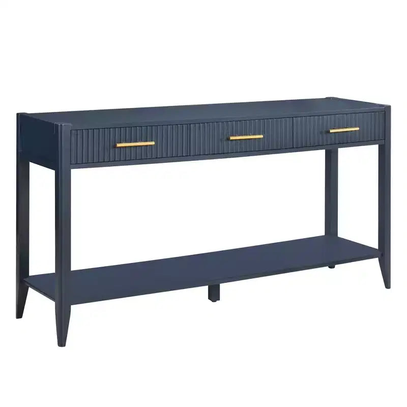 60" Farmhouse Console Table with 3 Drawers & Storage Shelf – Lacquer Finish, Beige