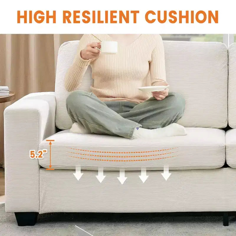 83" Corduroy Cloud Couch – Deep Seat, Wide Armrests, Modern Upholstered Sofa