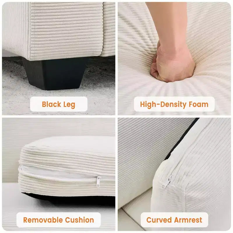 83" Corduroy Cloud Couch – Deep Seat, Wide Armrests, Modern Upholstered Sofa