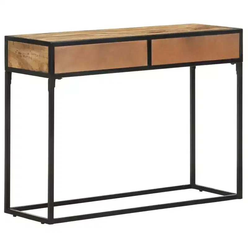 Solid Mango Wood Console Table – 39.4"x13.8"x29.5", Carved Drawers, Black Steel