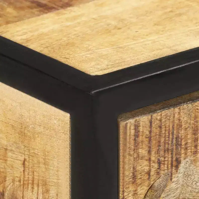 Solid Mango Wood Console Table – 39.4"x13.8"x29.5", Carved Drawers, Black Steel
