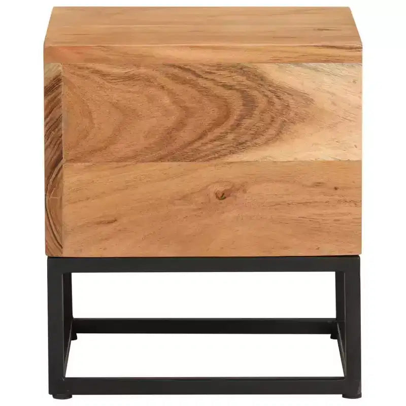Solid Acacia Wood Side Table – 11.8"x11.8"x13", Black Iron Base